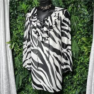 ASOS Dress Women 16 Black White Zebra‎ Print Bohemian Flowy Ruffle Shift 2686